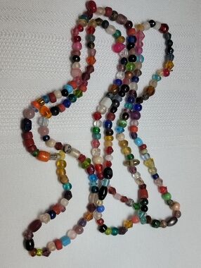 Vintage Primative Handmade Beads Long Glass Necklace